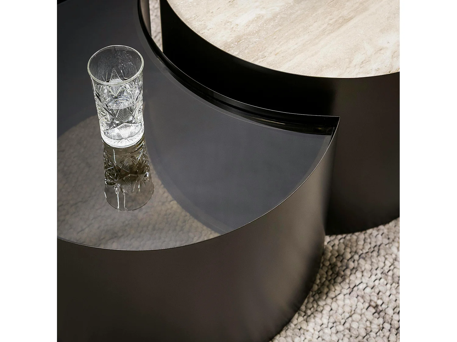 Table basse céramique verre fumé demi-lune (lot de 2) MAHAL