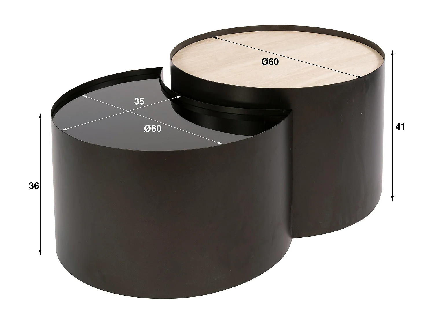 Table basse céramique verre fumé demi-lune (lot de 2) MAHAL