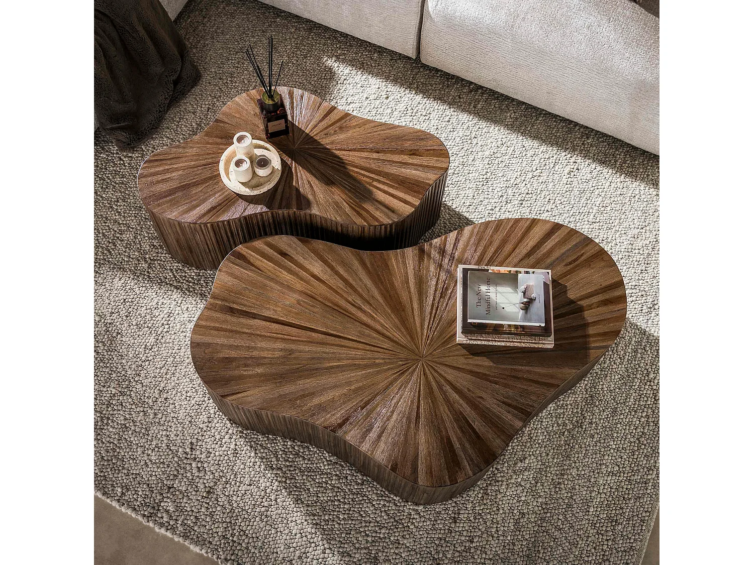 Table basse en teck recyclé design trèfle stylisé (lot de 2) YOGY