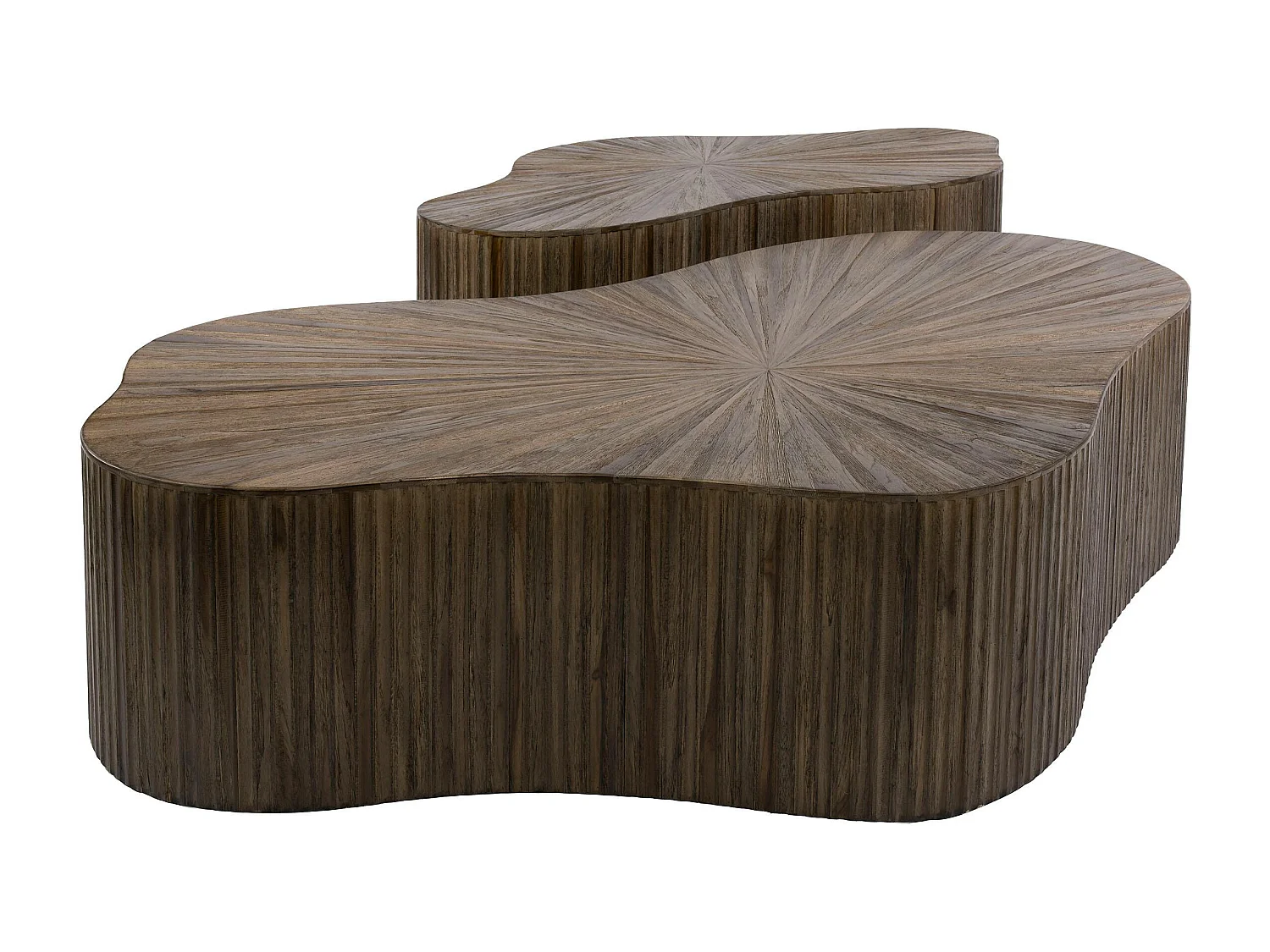 Table basse en teck recyclé design trèfle stylisé (lot de 2) YOGY