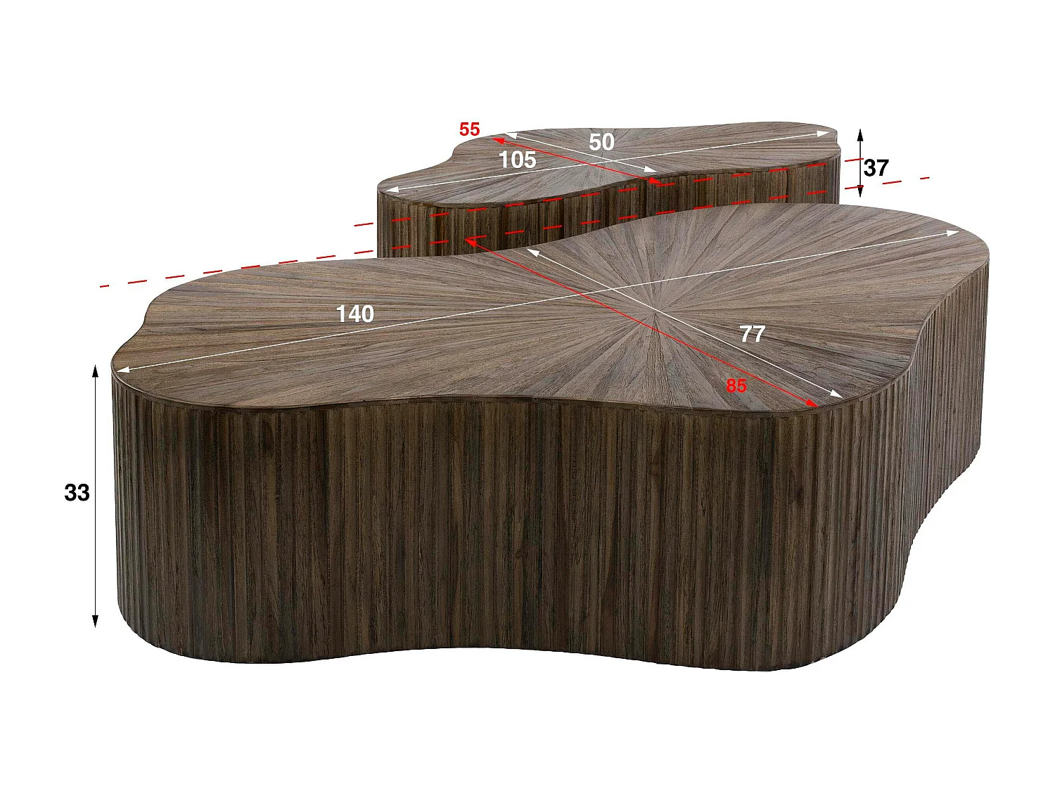 Table basse en teck recyclé design trèfle stylisé (lot de 2) YOGY