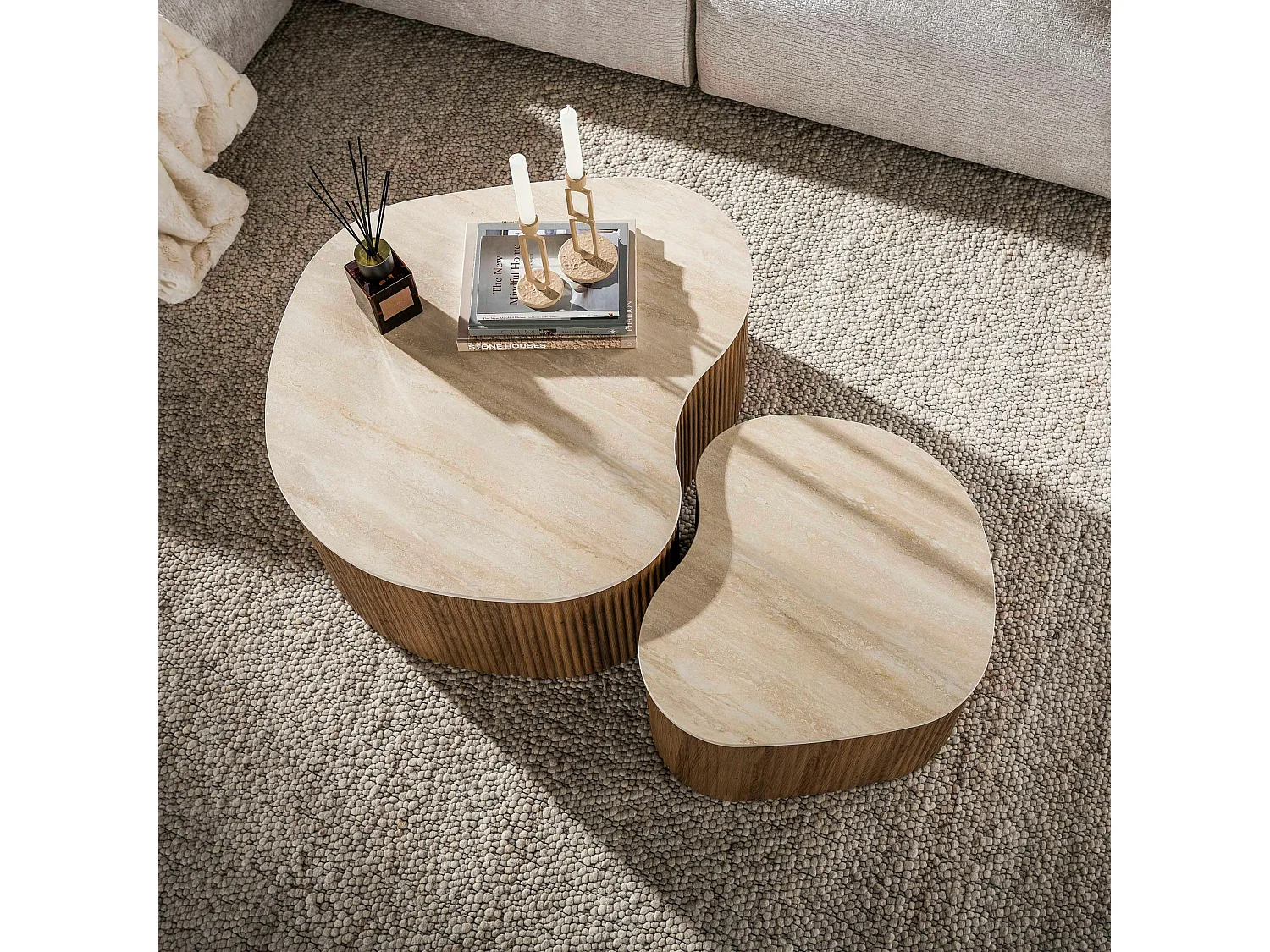 Table basse céramique 3D à pied rainuré (lot de 2) MAHAL