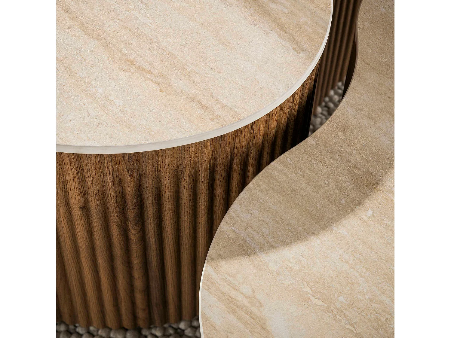 Table basse céramique 3D à pied rainuré (lot de 2) MAHAL