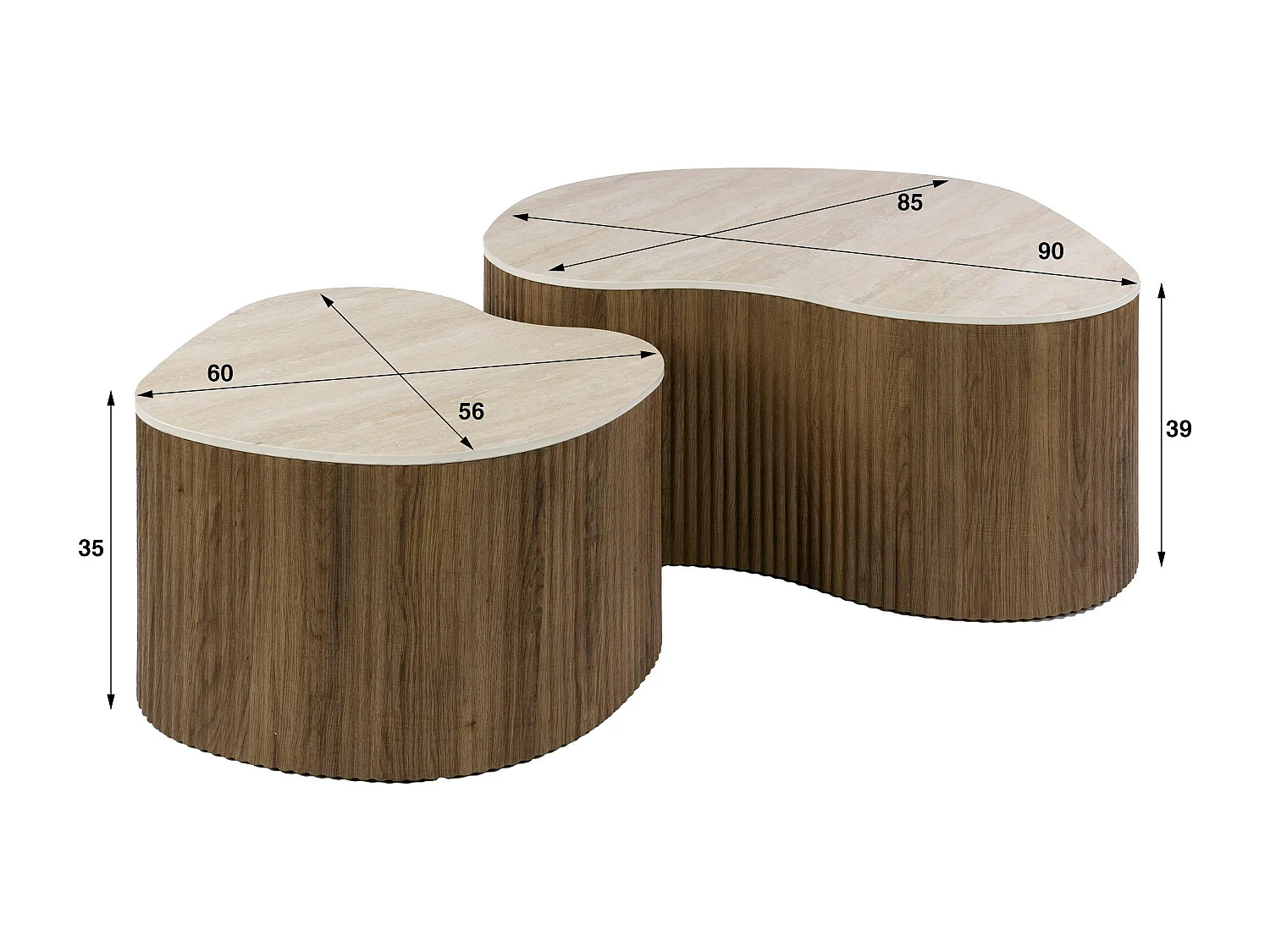 Table basse céramique 3D à pied rainuré (lot de 2) MAHAL