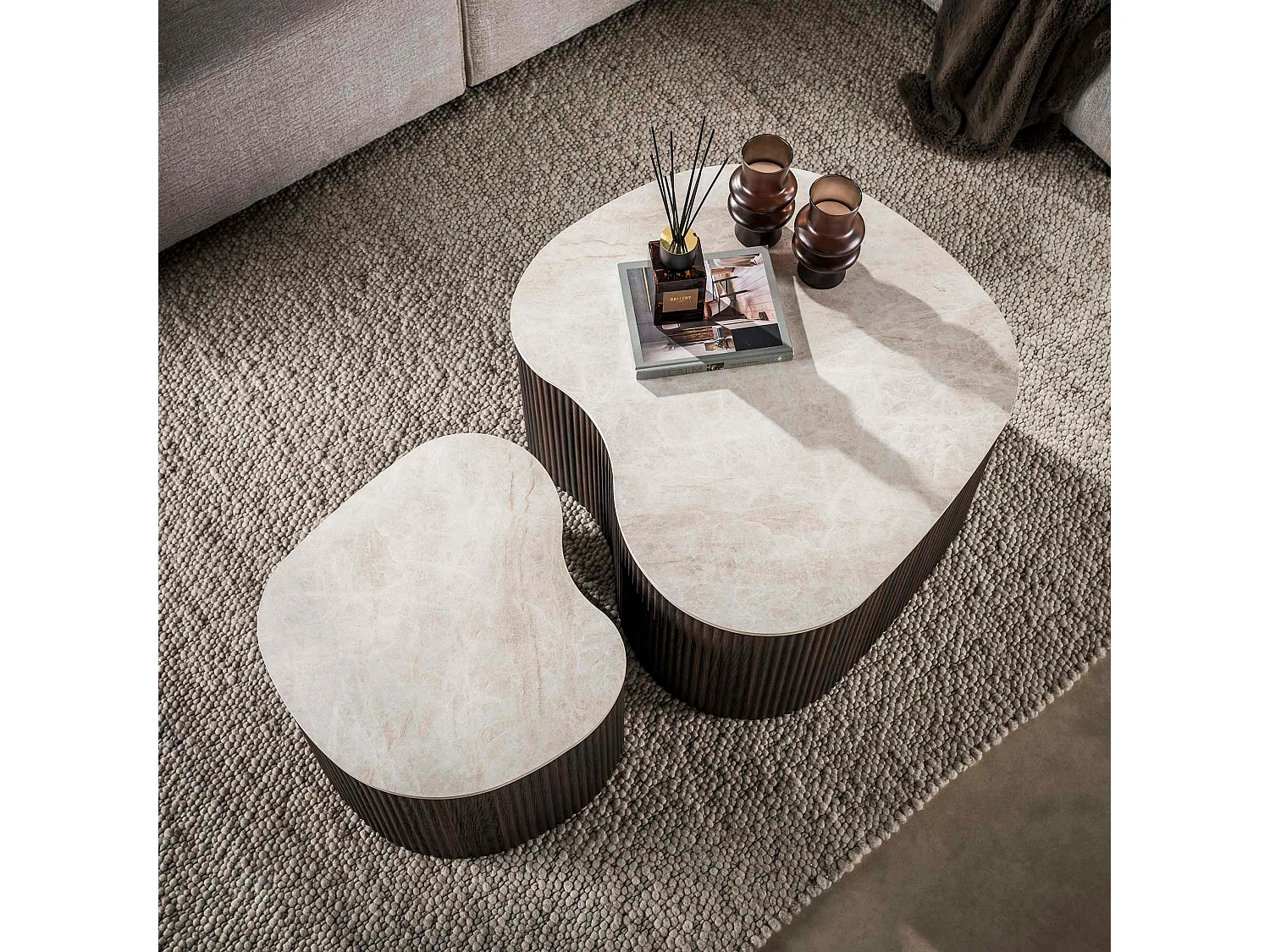 Table basse céramique 3D pied foncé (lot de 2) MAHAL