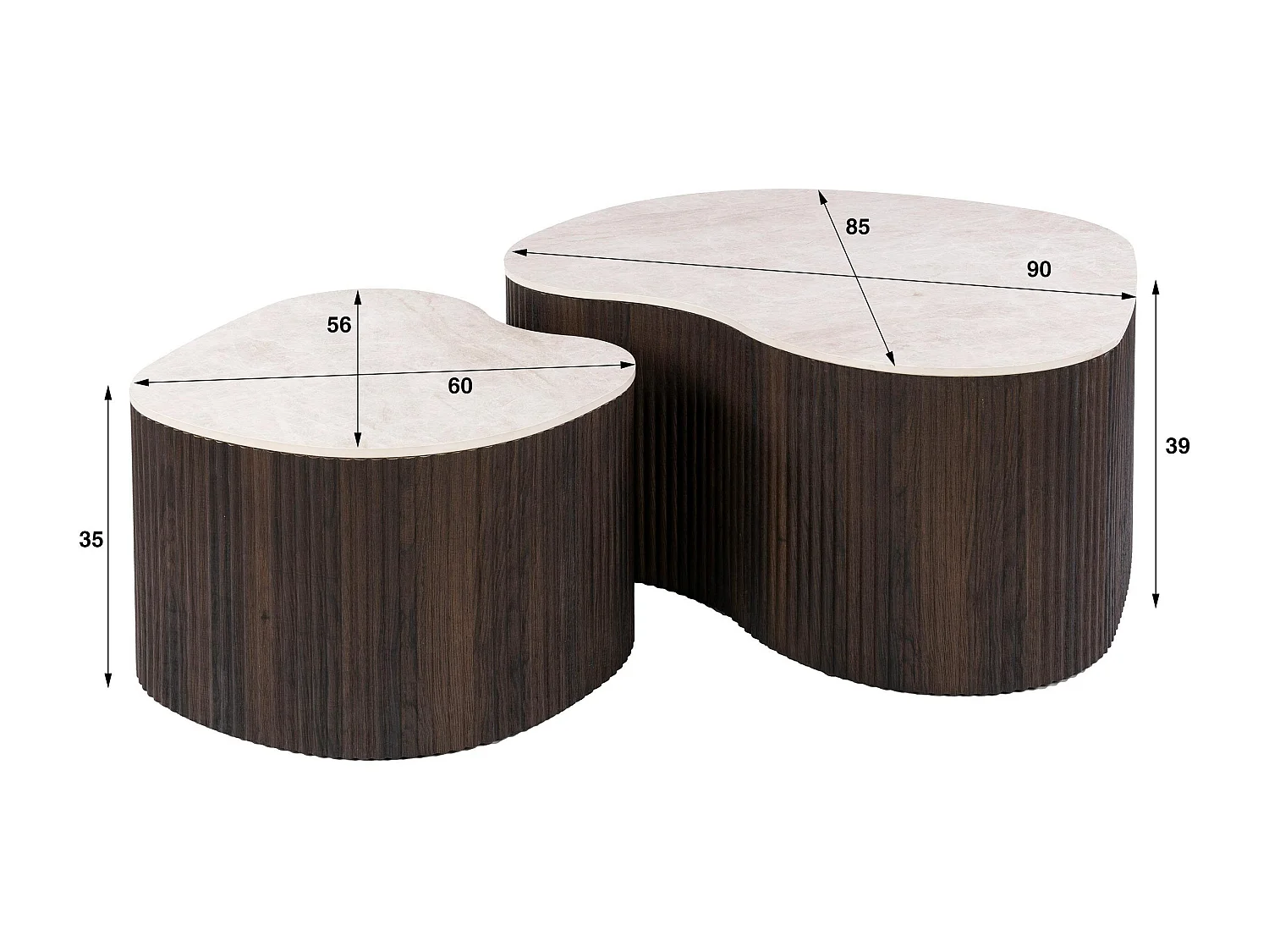 Table basse céramique 3D pied foncé (lot de 2) MAHAL