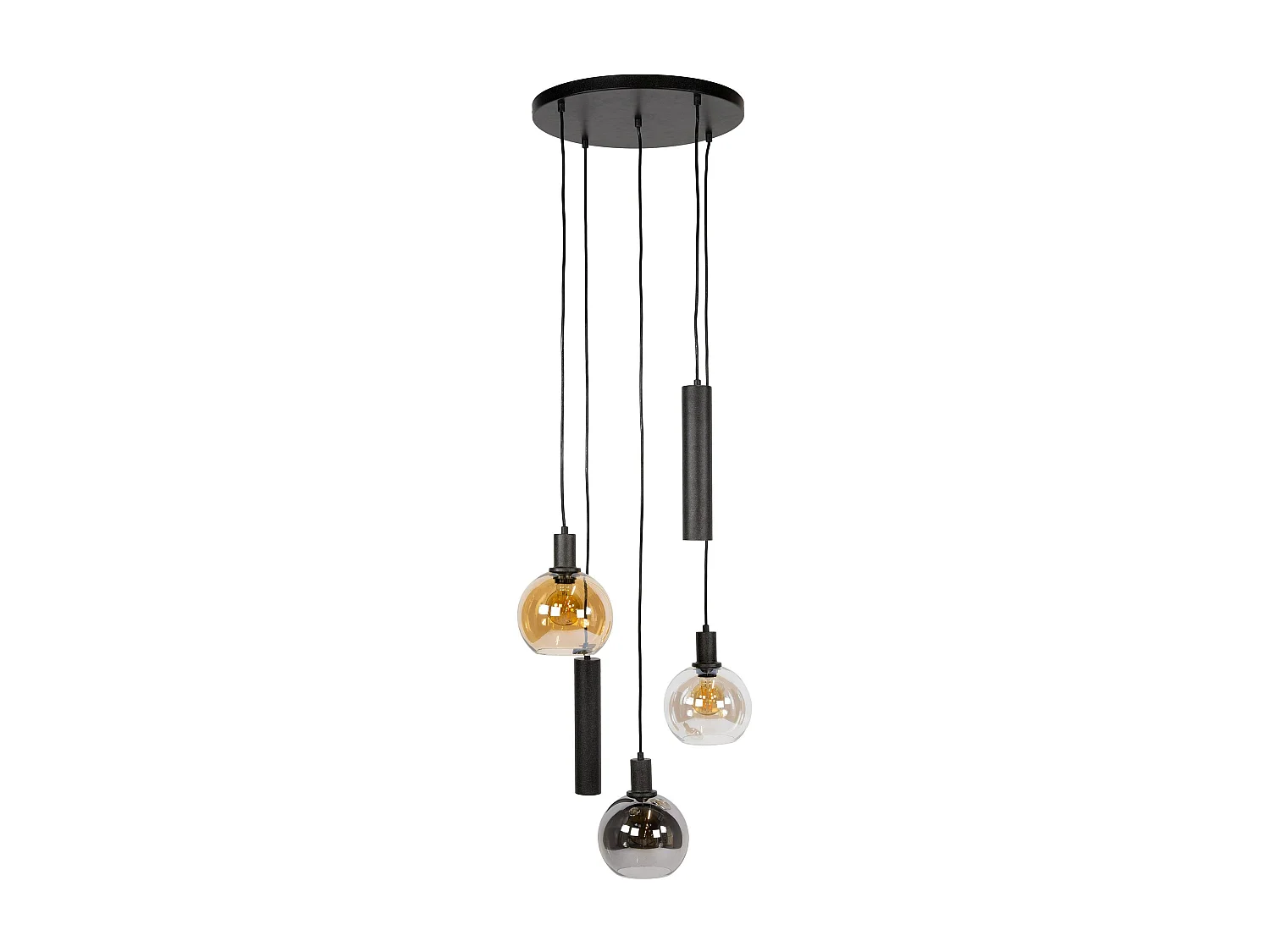 Suspension grande hauteur verre tricolore métal 5 lampes NOVA