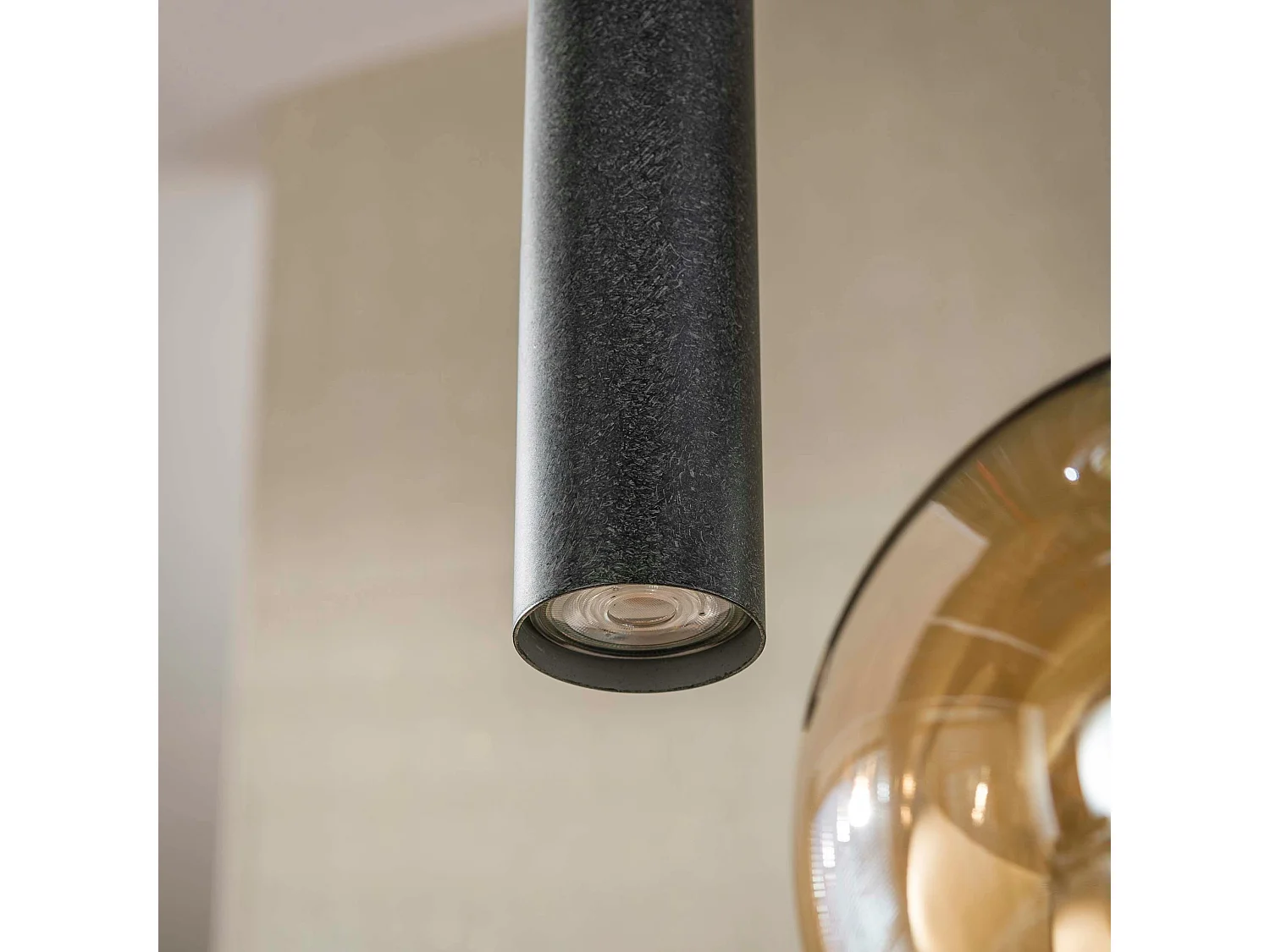 Suspension grande hauteur verre tricolore métal 5 lampes NOVA