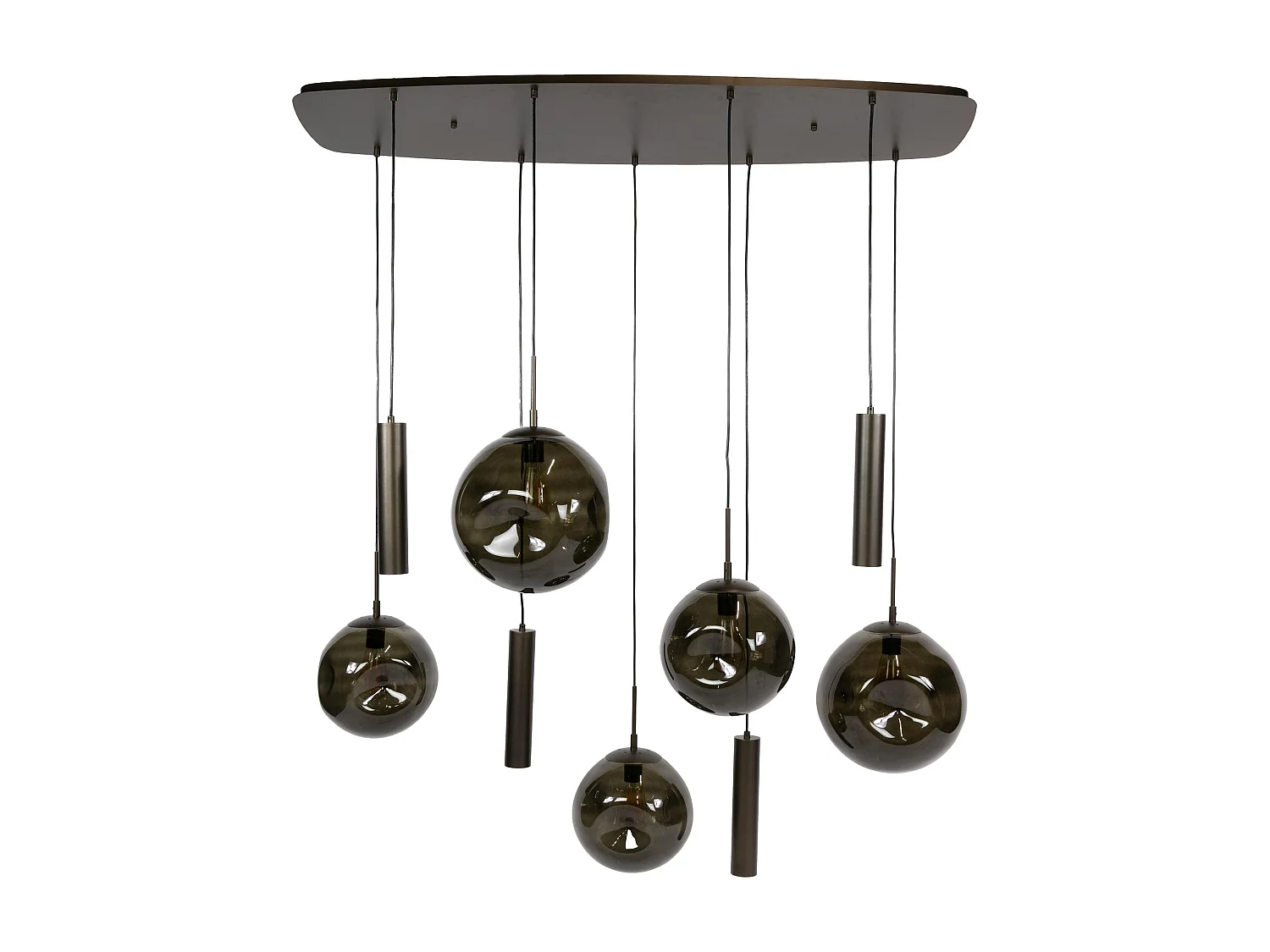 Suspension de table verre brun métal bronze 9 lampes NIAGARA