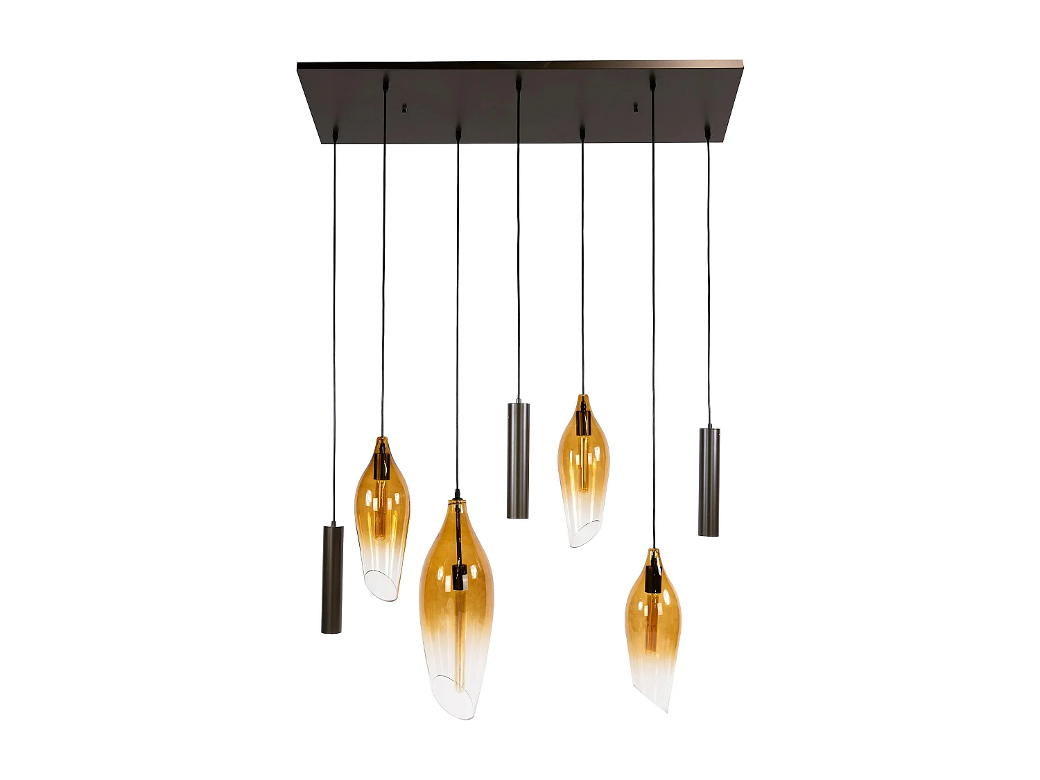 Suspension îlot cuisine verre fumé métal bronze 7 lampes NIAGARA