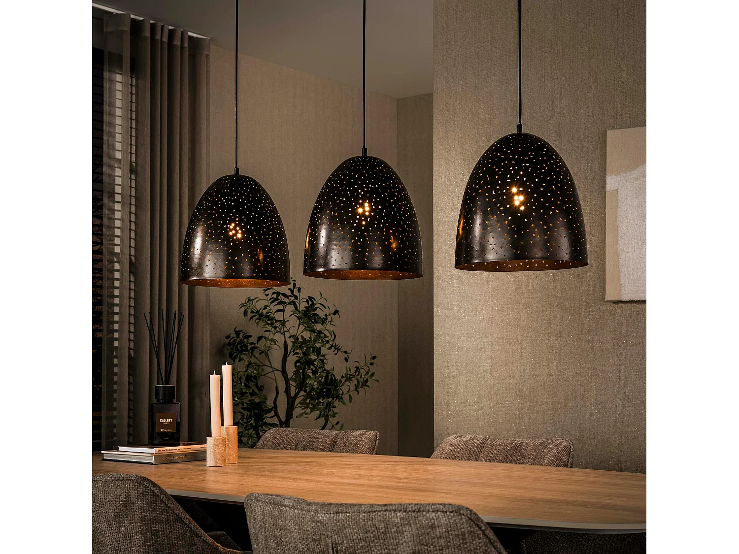 Suspension de table en métal brun perforé 3 abat-jour RALF