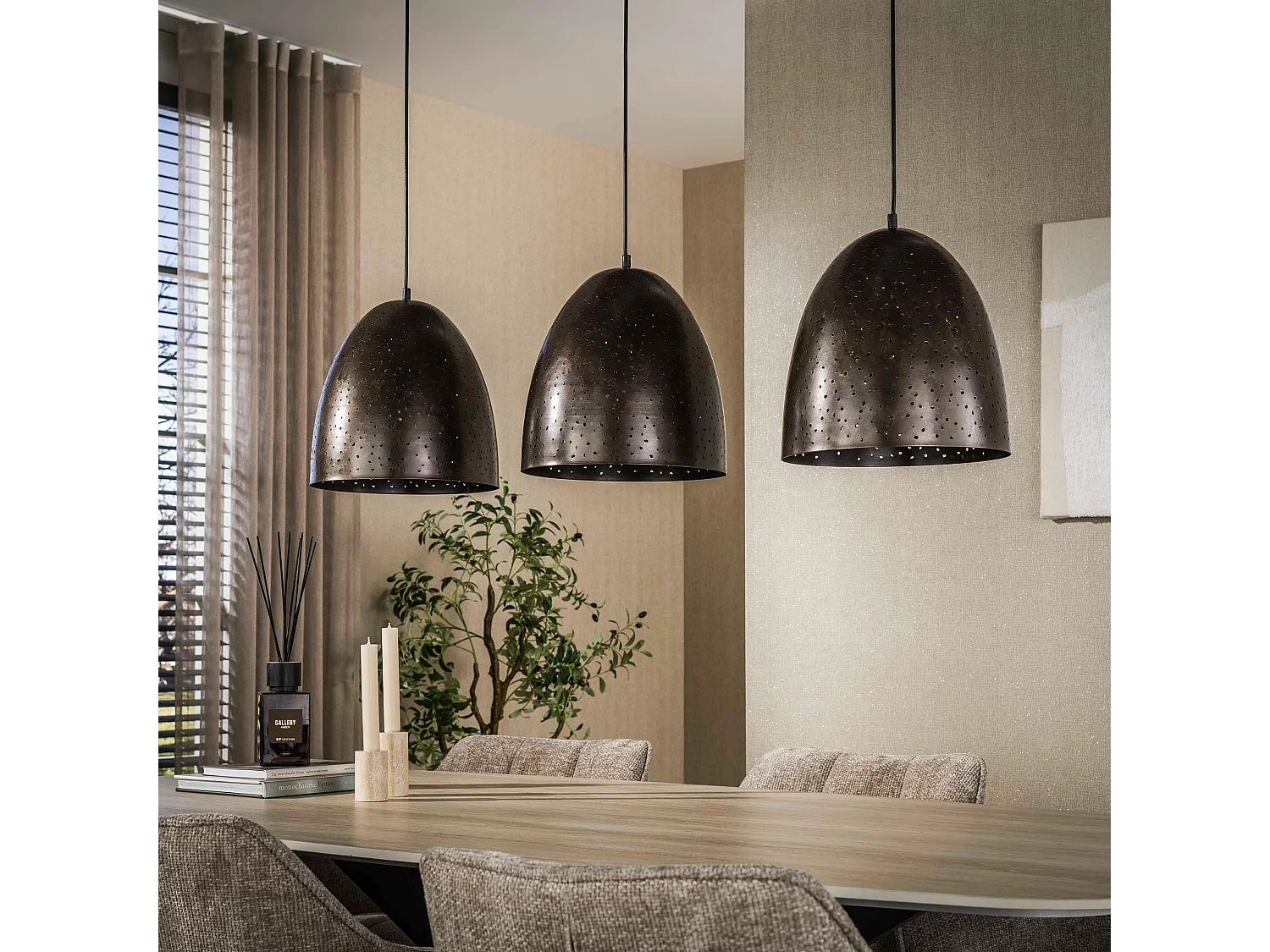 Suspension de table en métal brun perforé 3 abat-jour RALF