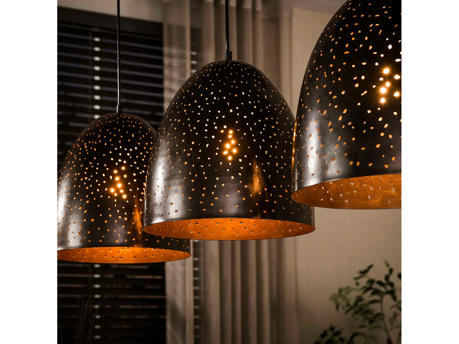 Suspension de table en métal brun perforé 3 abat-jour RALF
