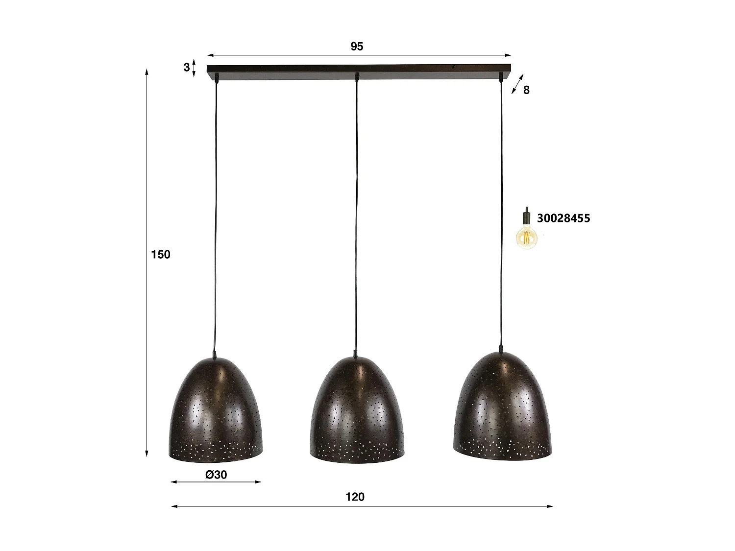 Suspension de table en métal brun perforé 3 abat-jour RALF