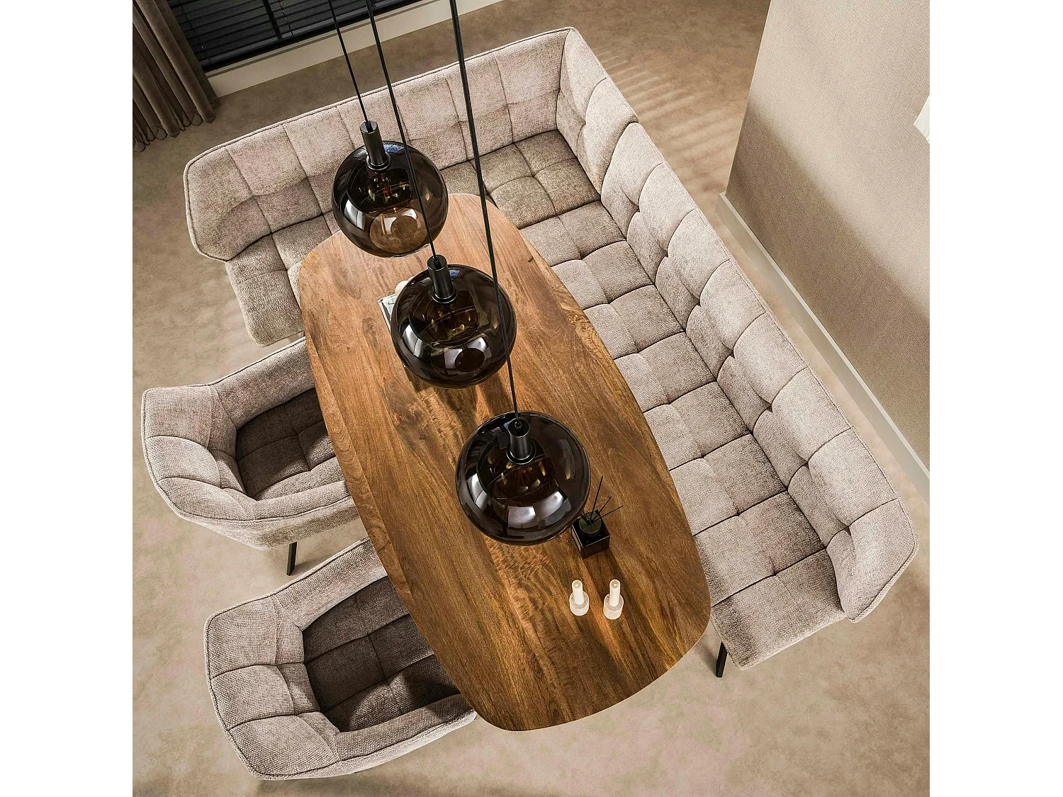 Banc de table tissu doux sable, angle gauche MELBOURNE