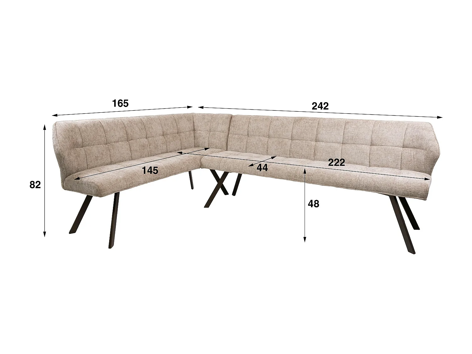 Banc de table tissu doux sable, angle gauche MELBOURNE