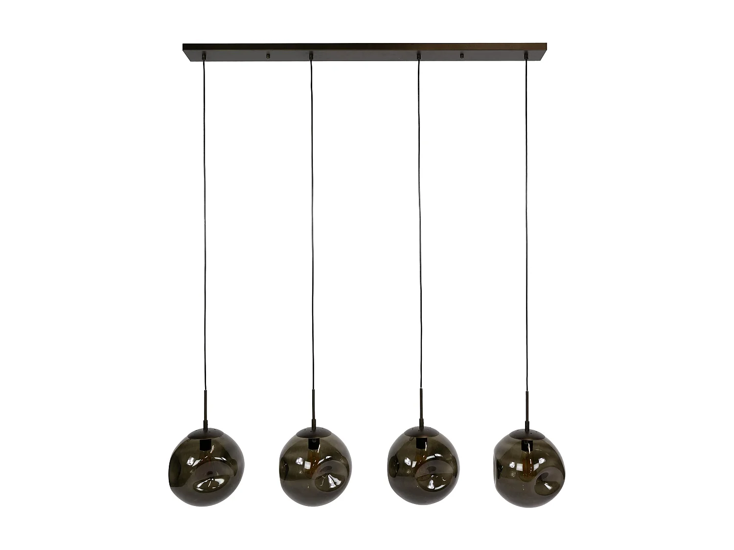 Suspension îlot cuisine vintage 4 globes verre brun NIAGARA