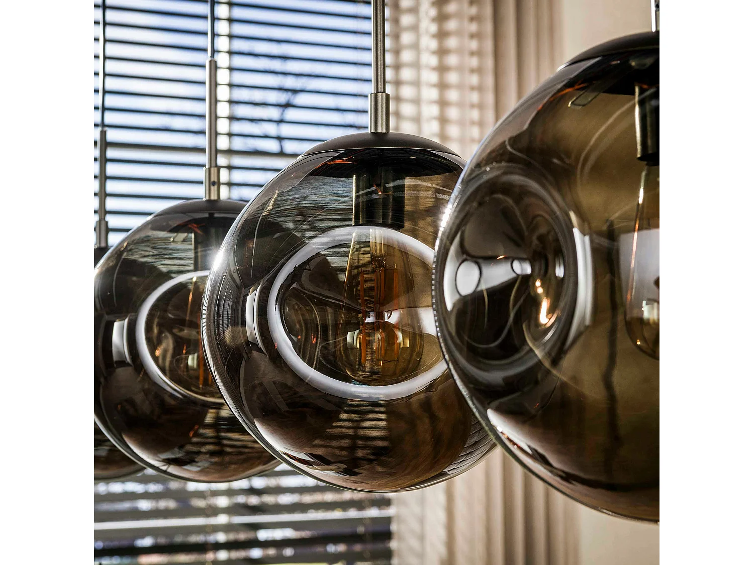 Suspension îlot cuisine vintage 4 globes verre brun NIAGARA