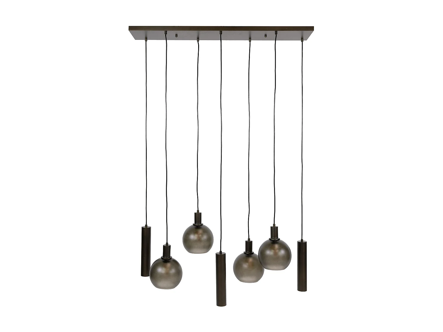 Suspension îlot cuisine verre brun givré métal bronze 7 lampes NOVA