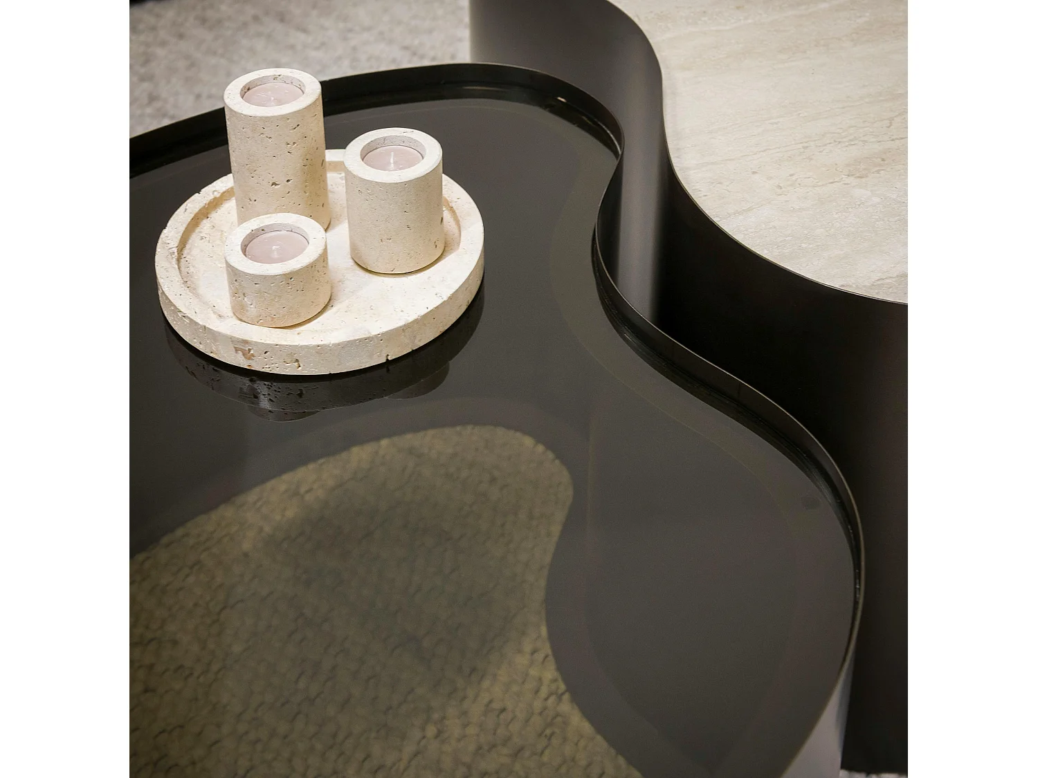 Table basse design organique céramique verre fumé (lot de 2) MAHAL