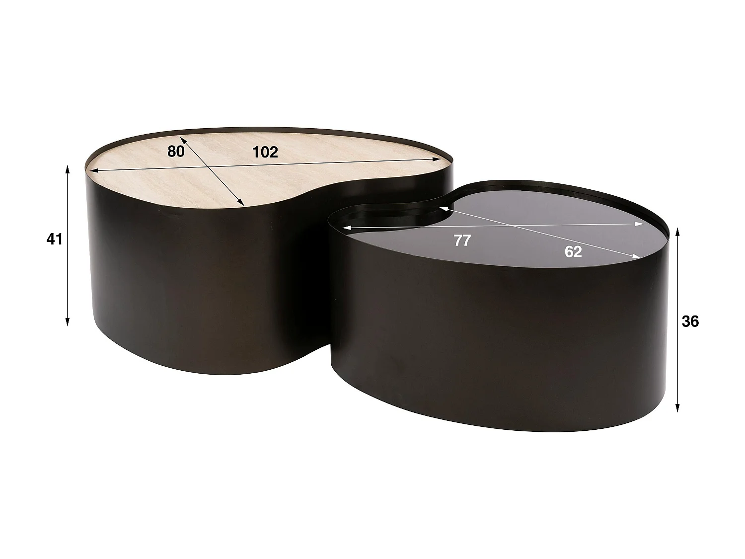 Table basse design organique céramique verre fumé (lot de 2) MAHAL