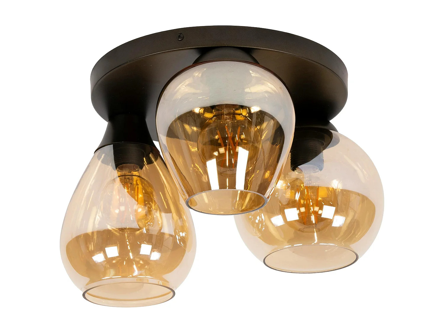 Plafonnier verre ambré métal bronze 3 lampes NOVA