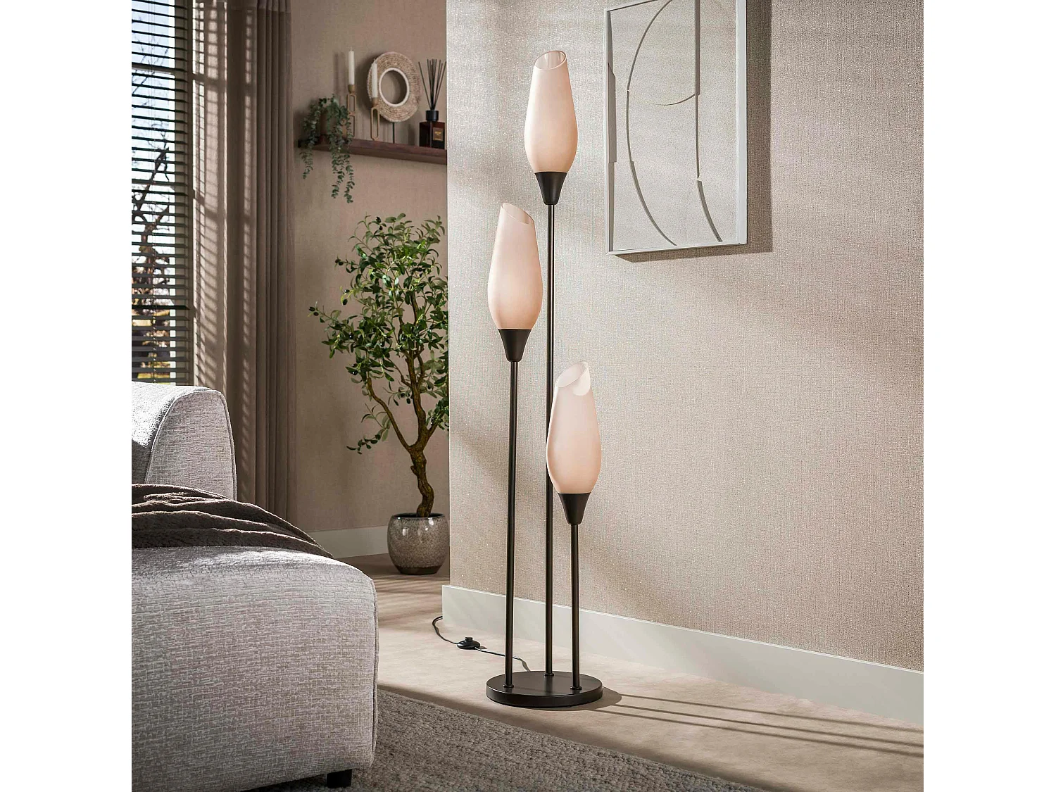 Lampadaire verre dépoli métal 3 abat-jour NIAGARA
