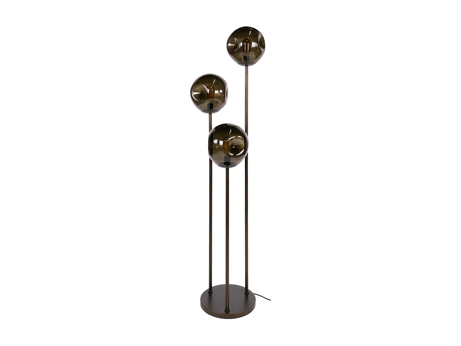 Lampadaire vintage verre brun 3 globes sur tige bronze NIAGARA