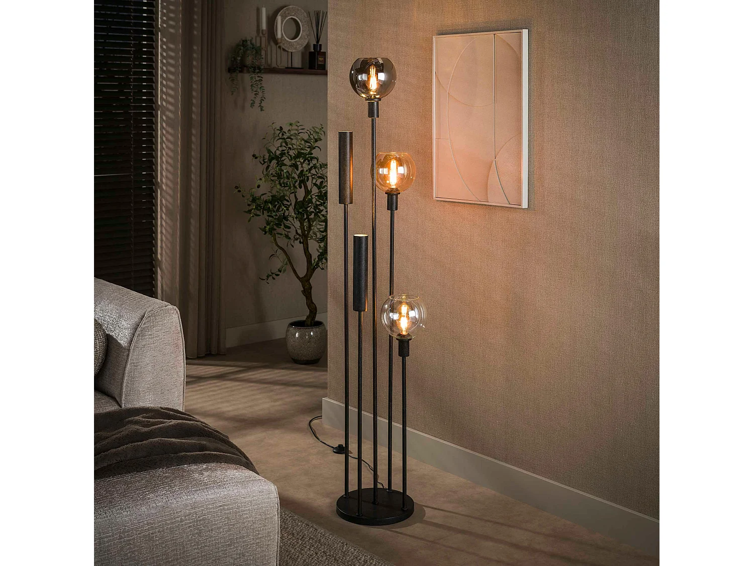 Lampadaire salon moderne 3 globes verre tricolore NOVA