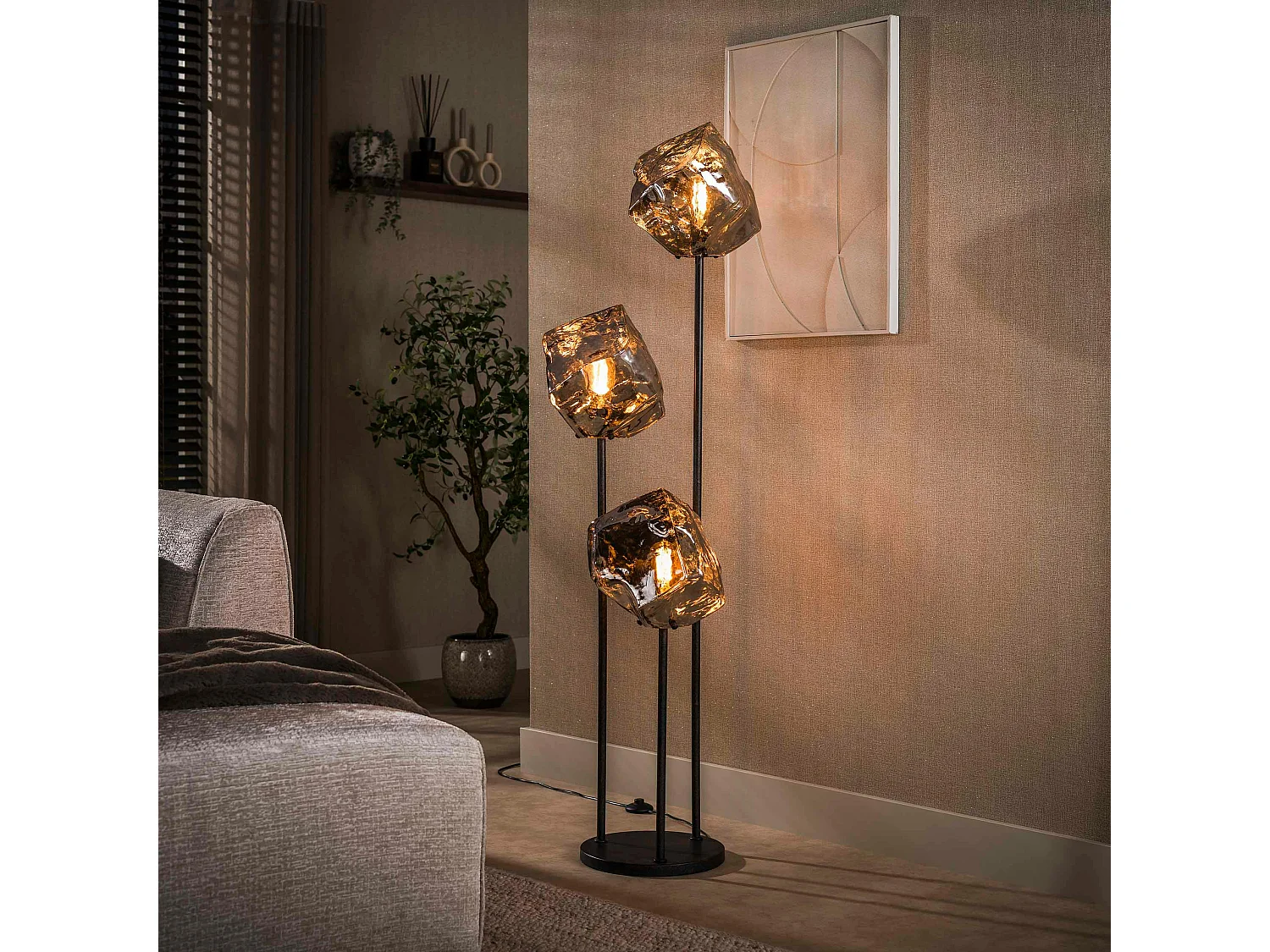 Lampadaire design verre chromé 3 blocs NIAGARA