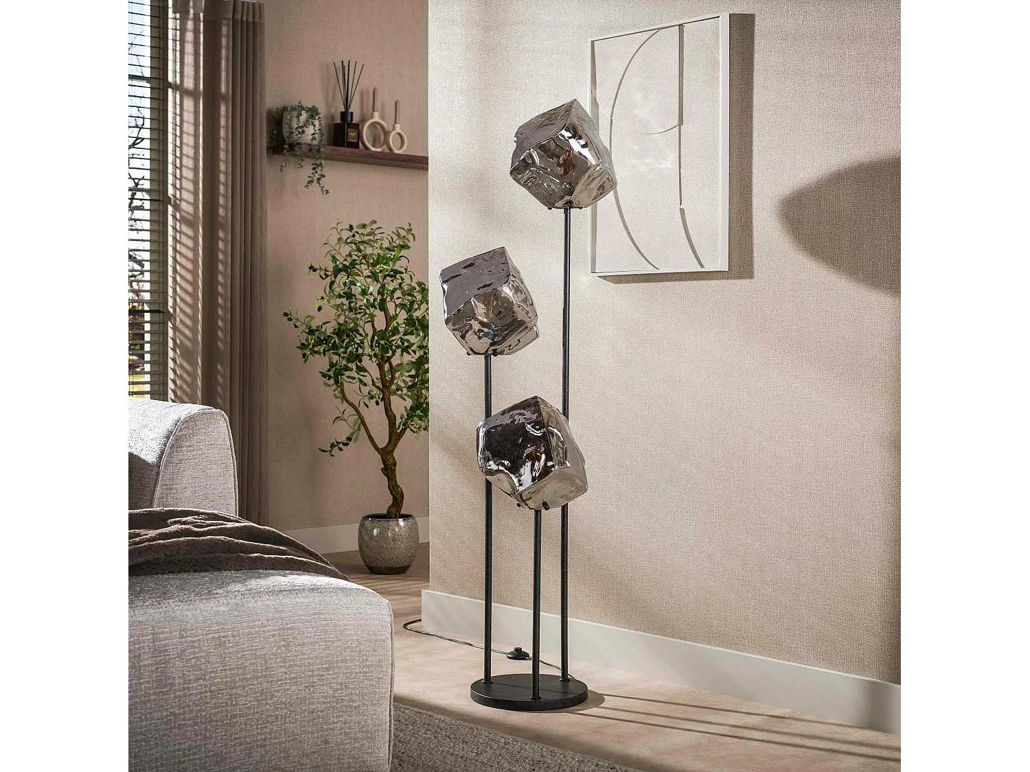 Lampadaire design verre chromé 3 blocs NIAGARA