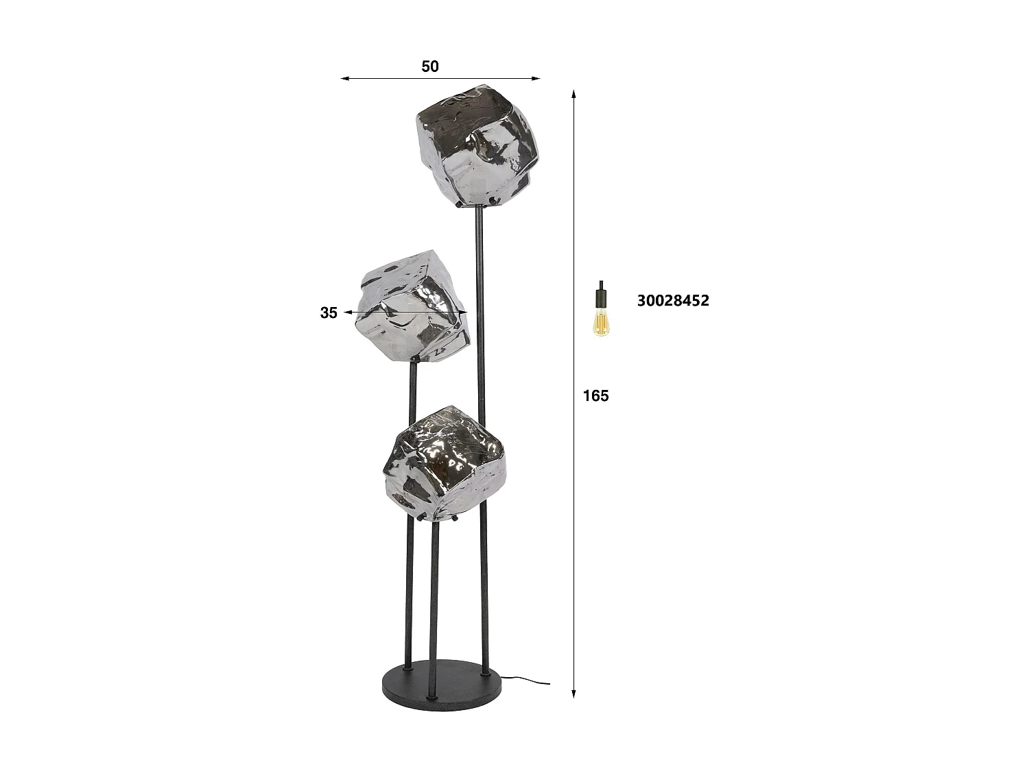 Lampadaire design verre chromé 3 blocs NIAGARA