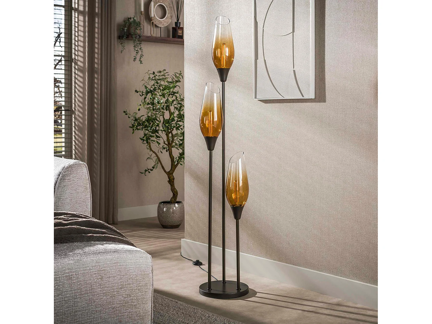 Lampadaire verre fumé métal 3 abat-jour NIAGARA