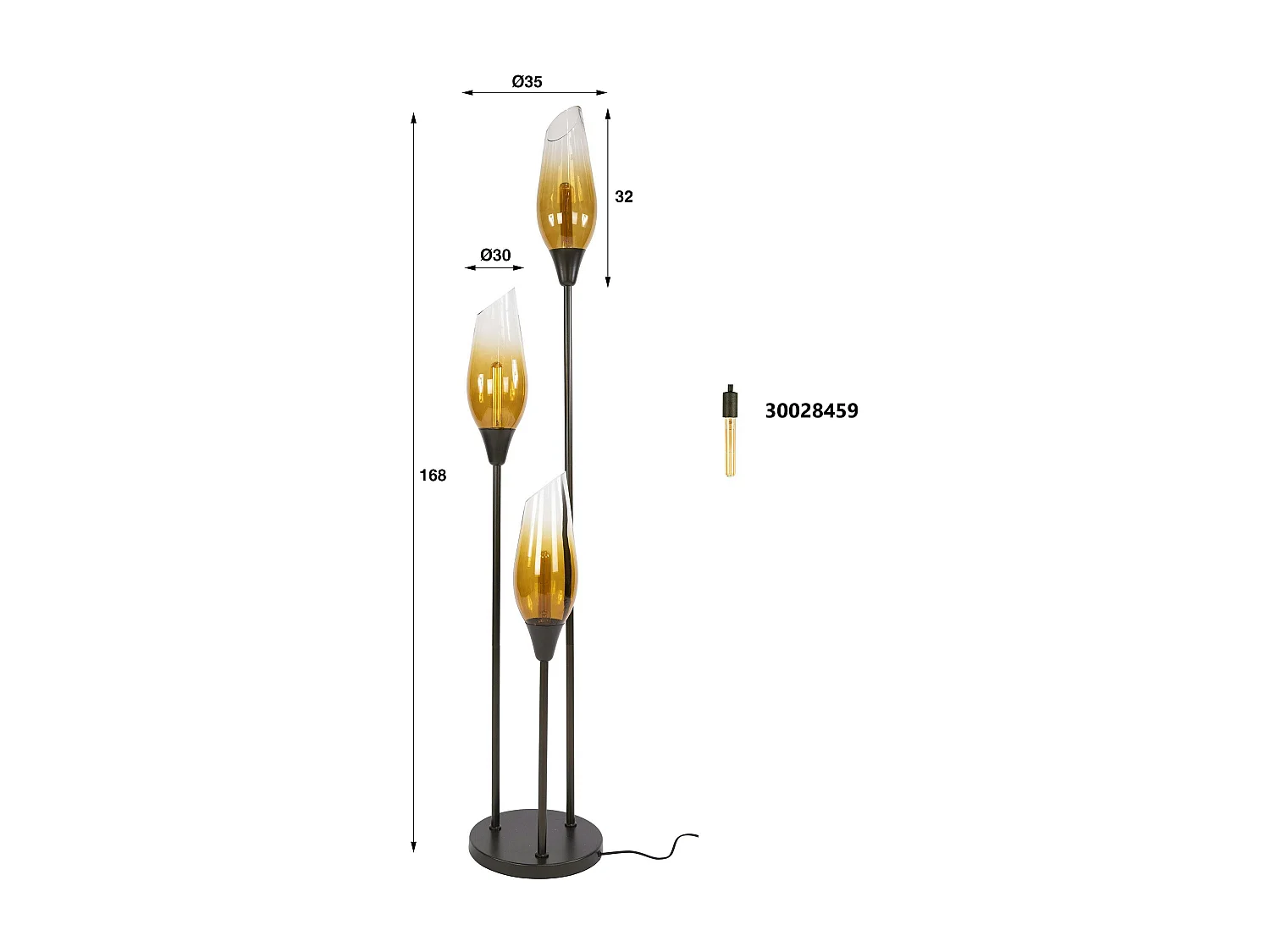 Lampadaire verre fumé métal 3 abat-jour NIAGARA