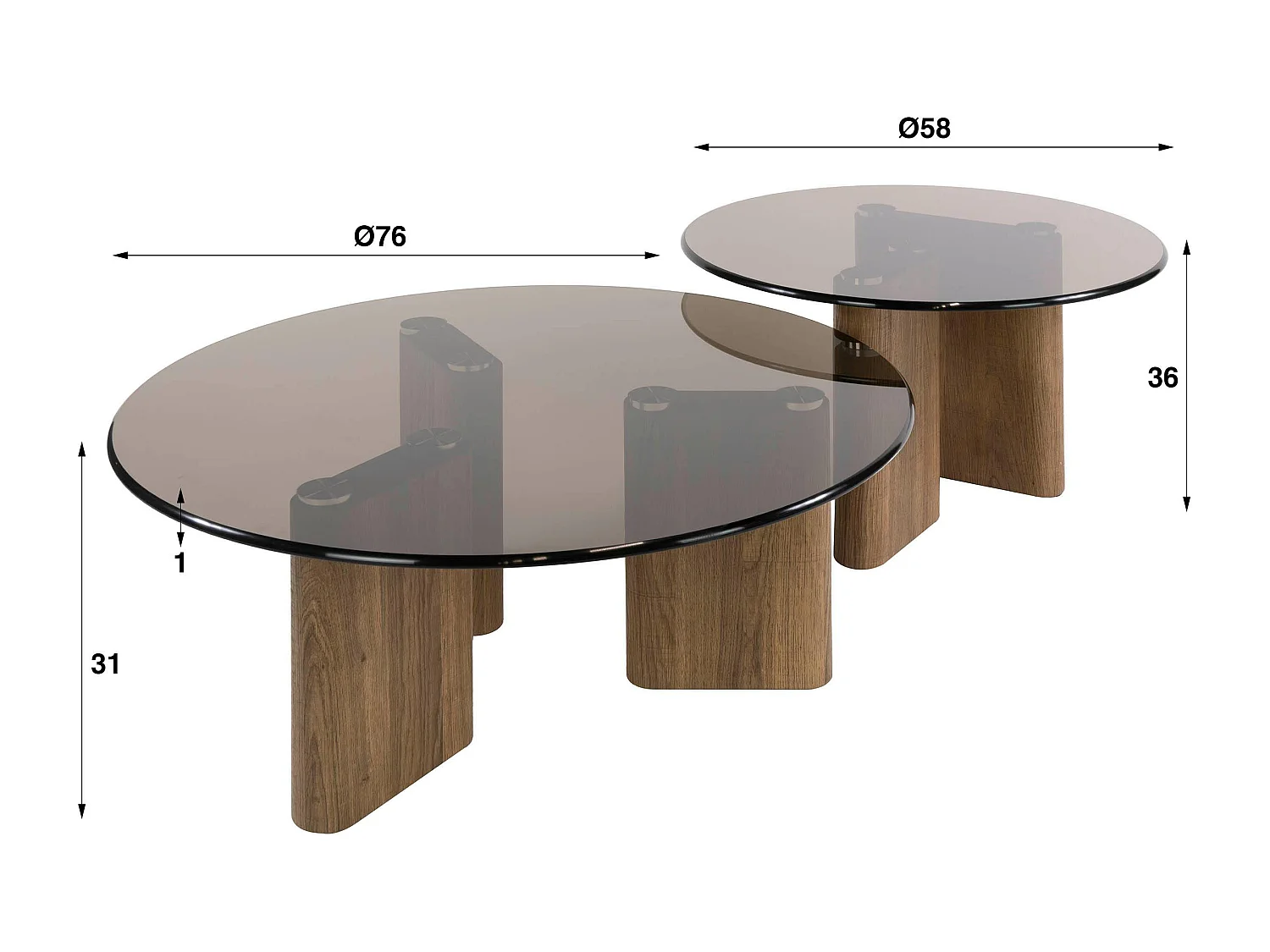 Table basse gigogne ronde en verre fumé (lot de 2) MILOS