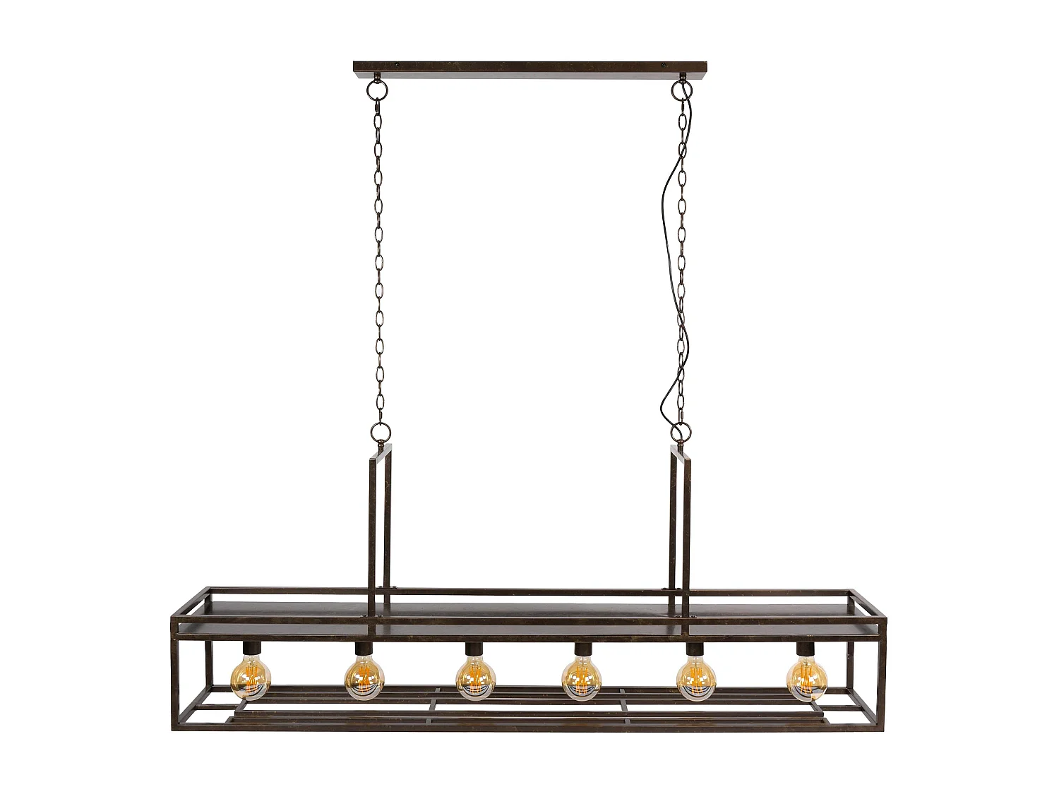 Suspension îlot cuisine métal brun avec support verres à pied 6 lampes RALF