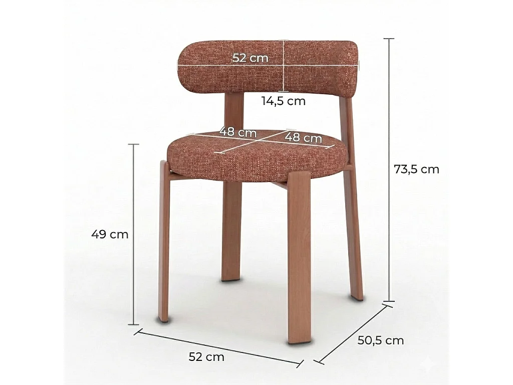 Lote de 2 sillas de tela texturizada marrón canela, patas de metal - Aura