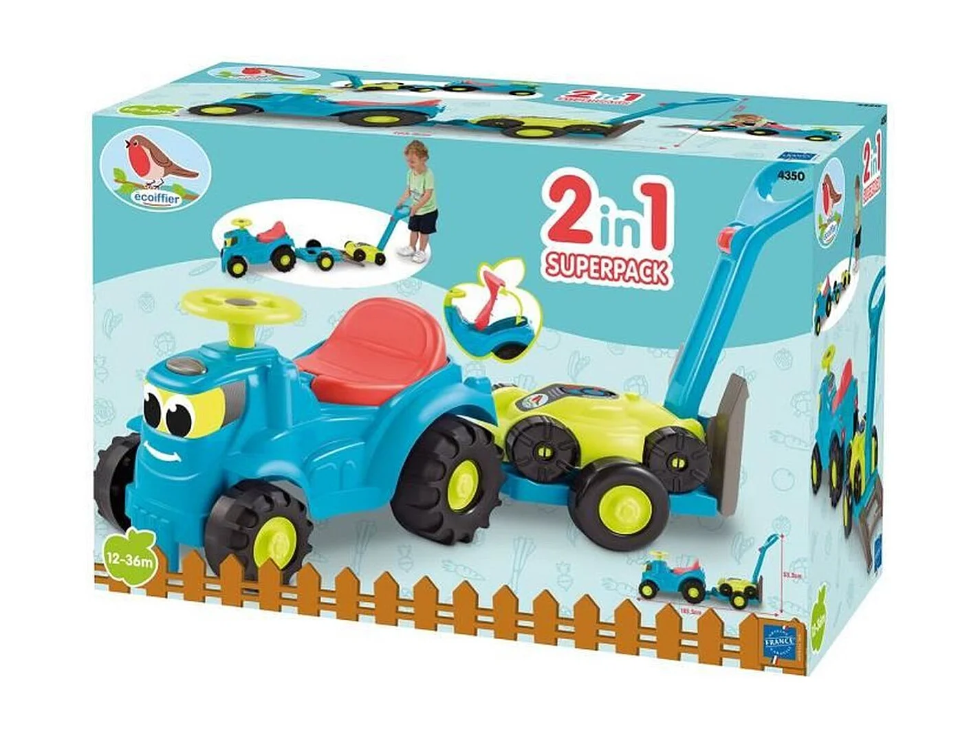 Tracteur porteur Ecoiffier avec remorque tondeuse