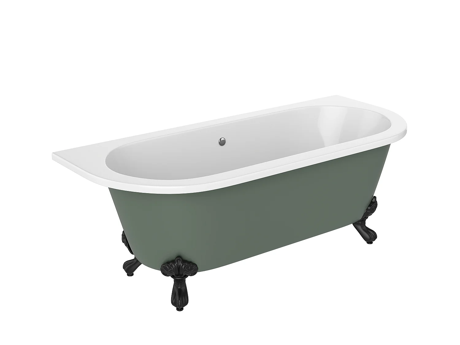 Baignoire semi îlot retro avec pieds d'aigle noirs - 170 x 74 x 62 cm - Acrylique - Vert mat - 190 L - SPARUS
