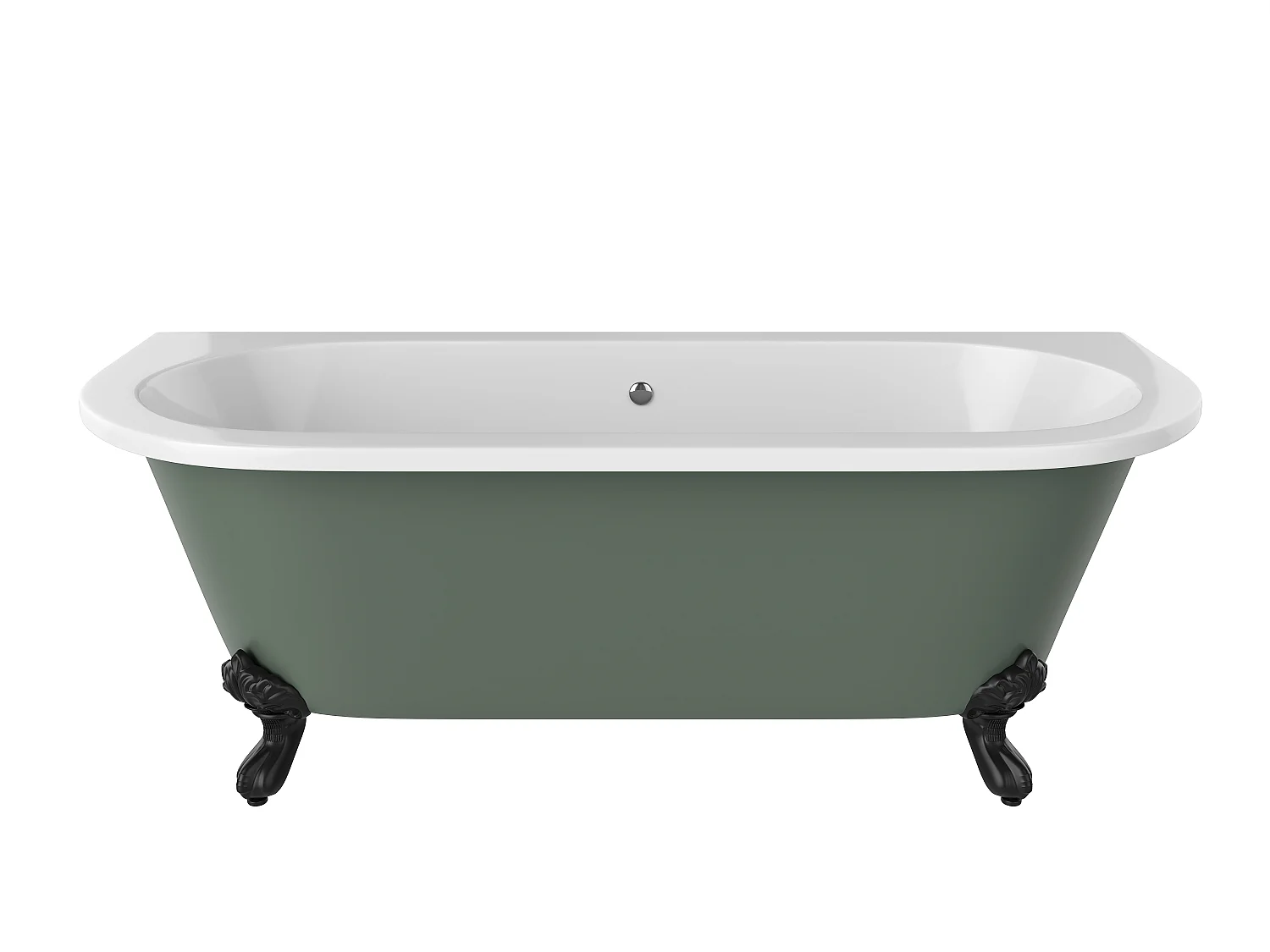 Baignoire semi îlot retro avec pieds d'aigle noirs - 170 x 74 x 62 cm - Acrylique - Vert mat - 190 L - SPARUS