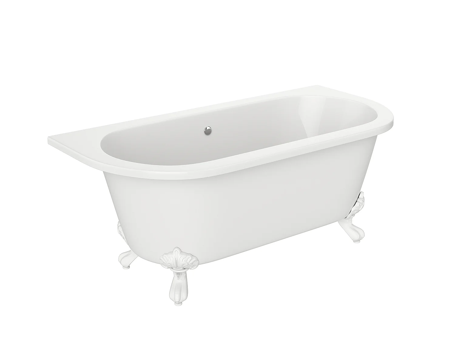 Halvfrittstående retrobadekar med hvite løveføtter - 154 L - 150 x 74 x 61 cm - Akryl - Hvit - SPARUS