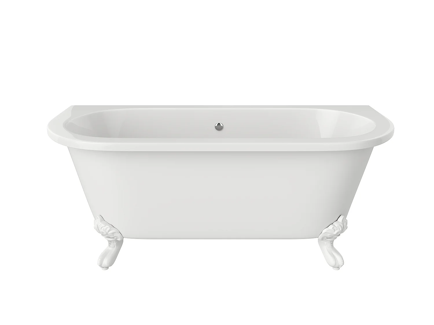 Halvfrittstående retrobadekar med hvite løveføtter - 154 L - 150 x 74 x 61 cm - Akryl - Hvit - SPARUS