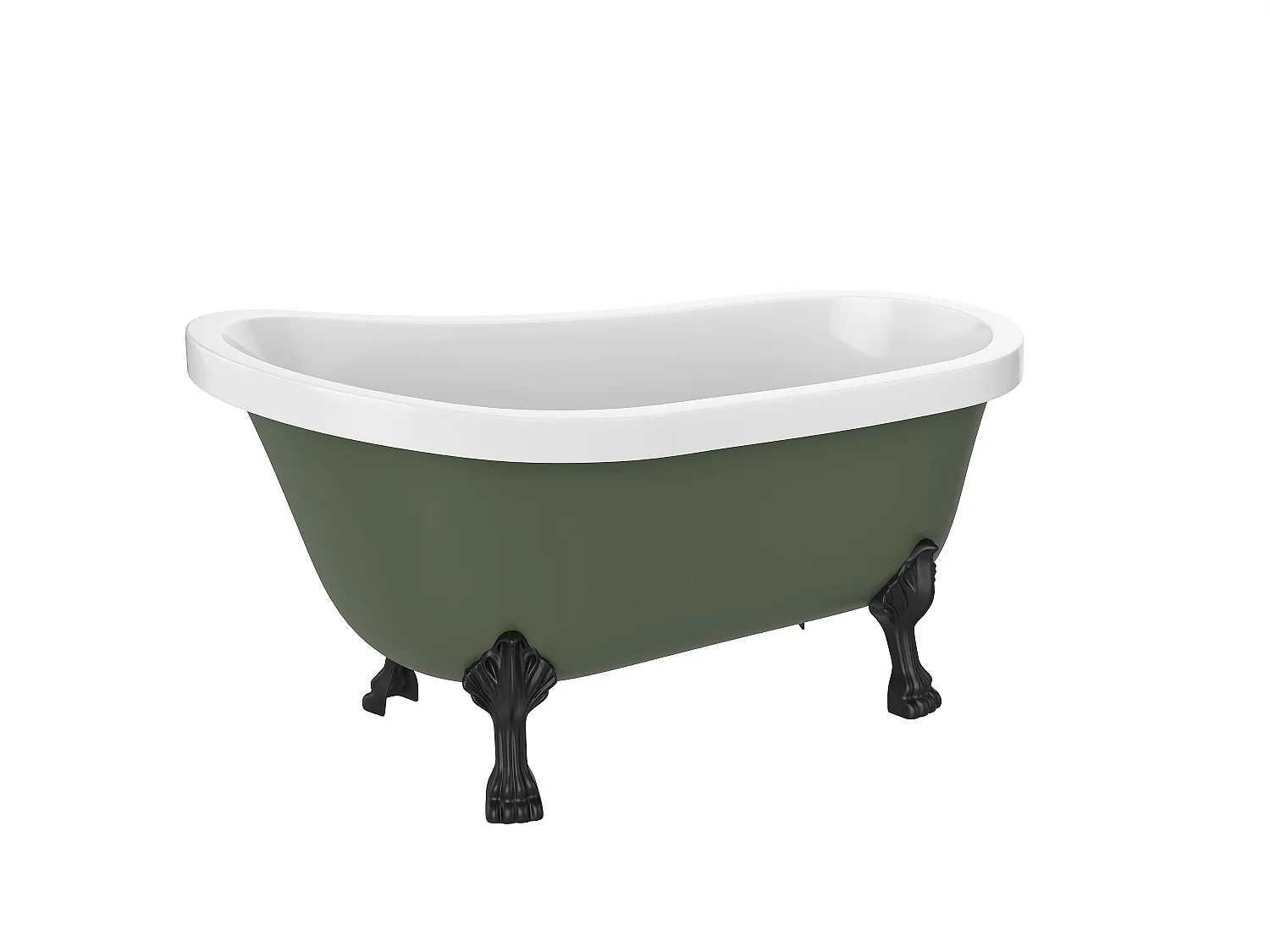 Baignoire îlot rétro avec pieds de lion noirs - 145 x 74 x 77 cm - Vert mat - 200 L - NISOS II