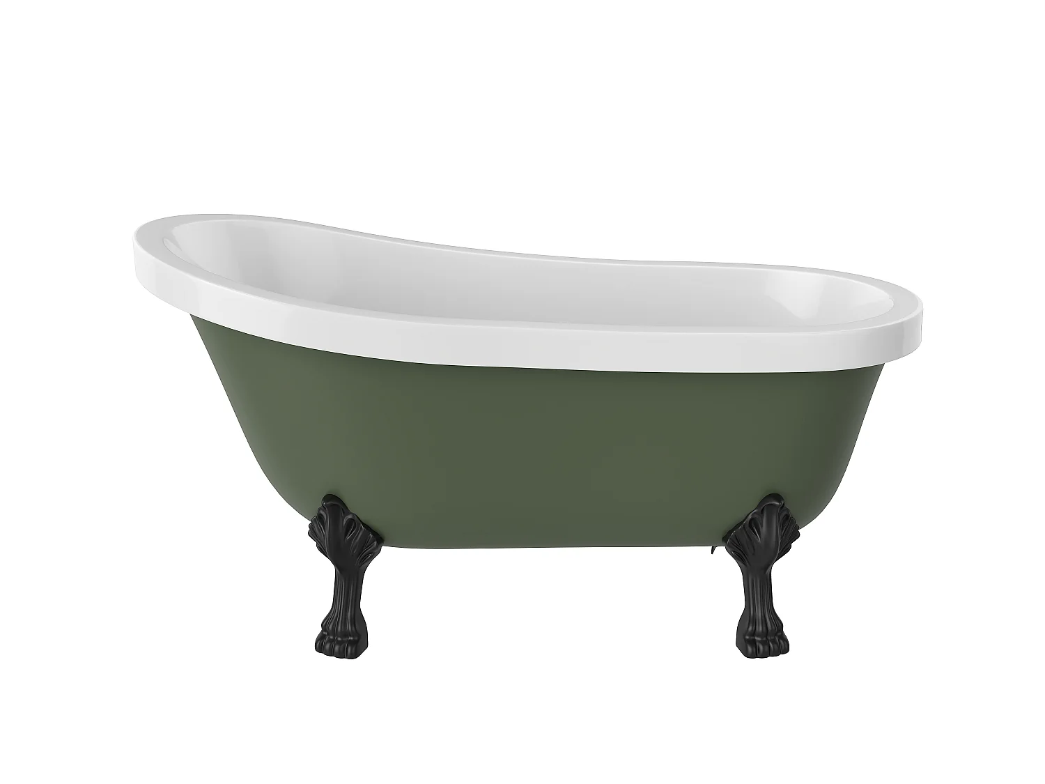 Baignoire îlot rétro avec pieds de lion noirs - 145 x 74 x 77 cm - Vert mat - 200 L - NISOS II