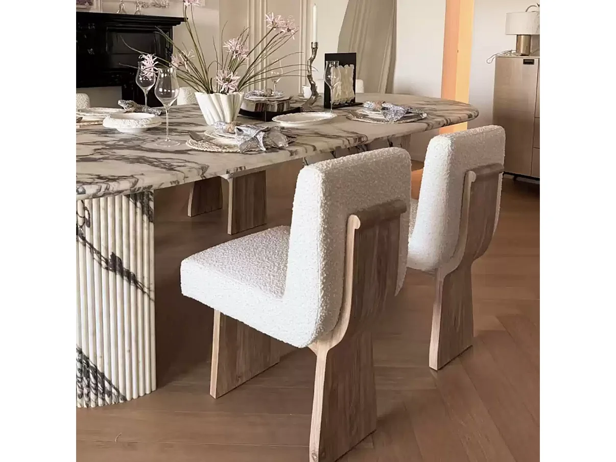 Lot de 2 chaises de salle à manger en bois massif style rétro, design jupe en bois sculpté, chaise élégante style français avec dossier