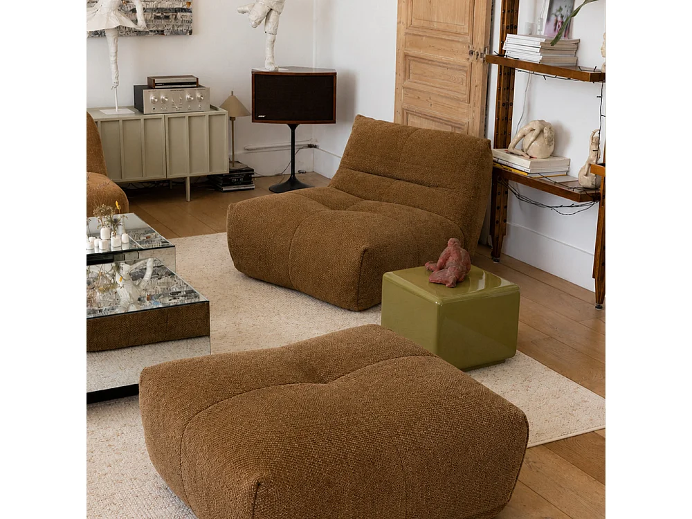 Alba - Pouf repose-pieds compressé en tissu - Bronze