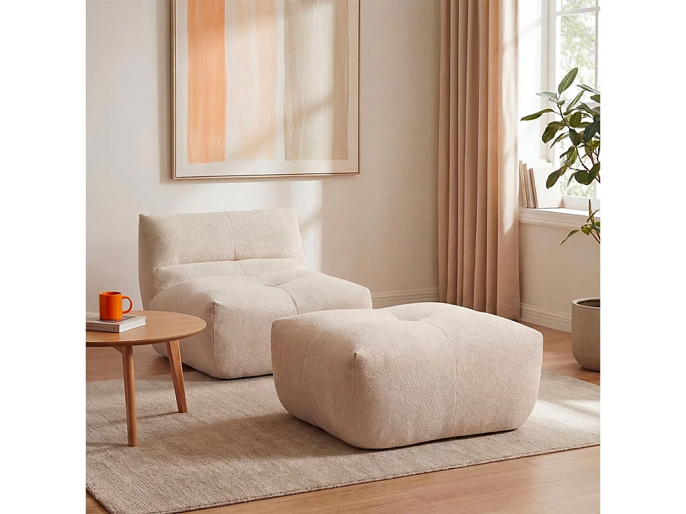 Alba - Pouf compressé en tissu - Beige