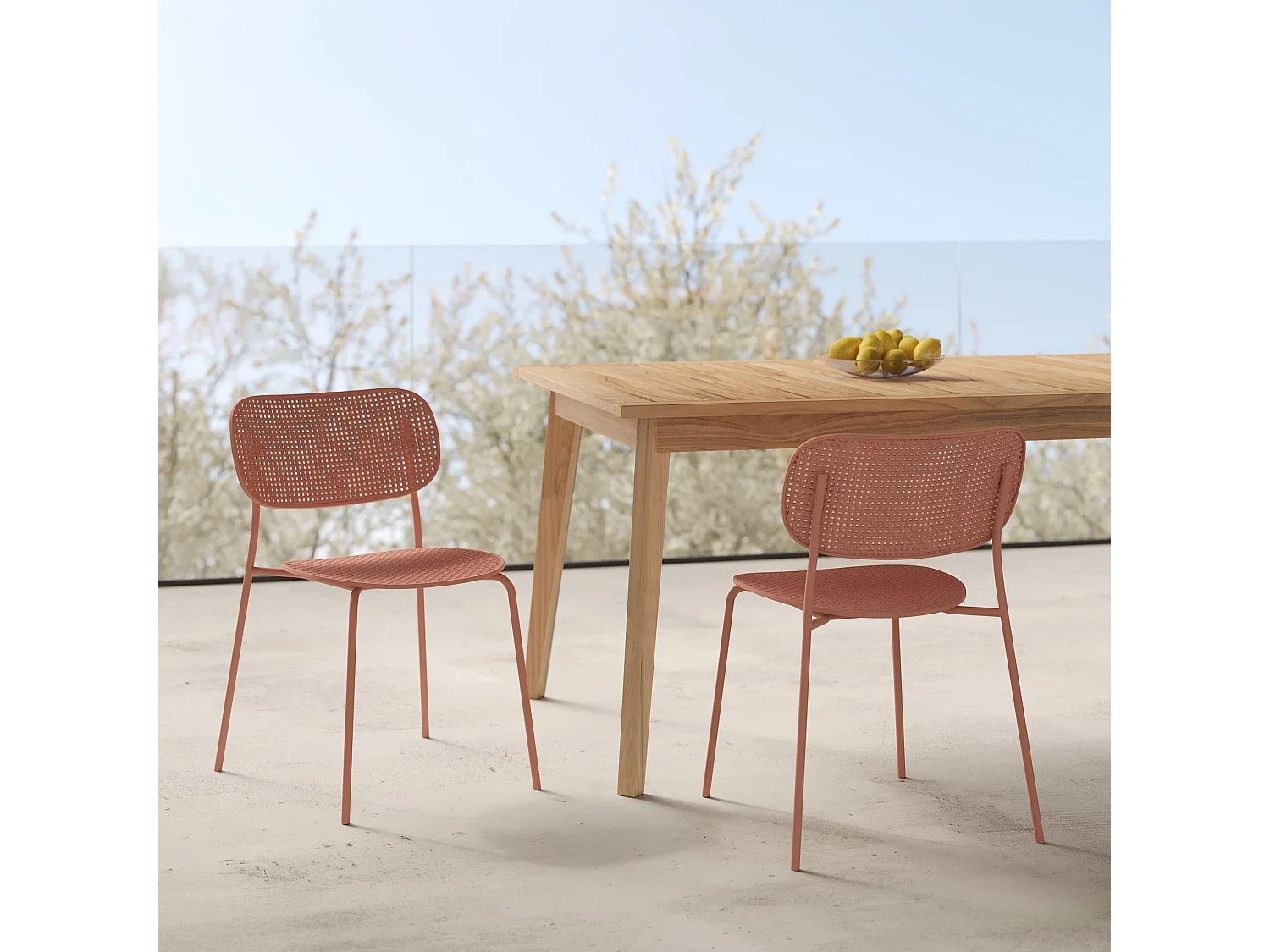 Set di 2 sedie da giardino impilabili in plastica terracotta - Géa