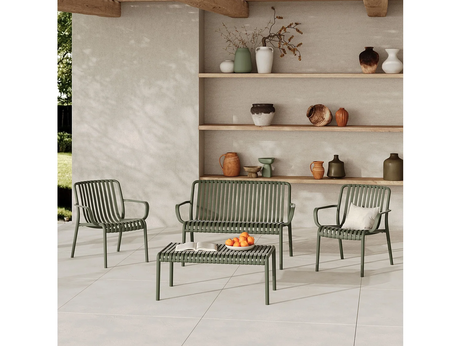 Giardino 4 posti in plastica verde kaki - Ivy