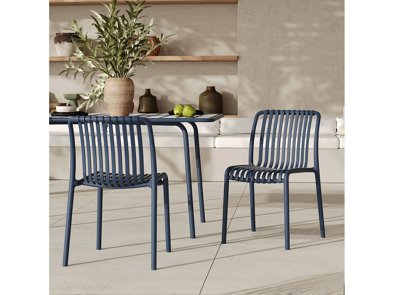 Set di 2 sedie da giardino impilabili in plastica blu navy - Duli
